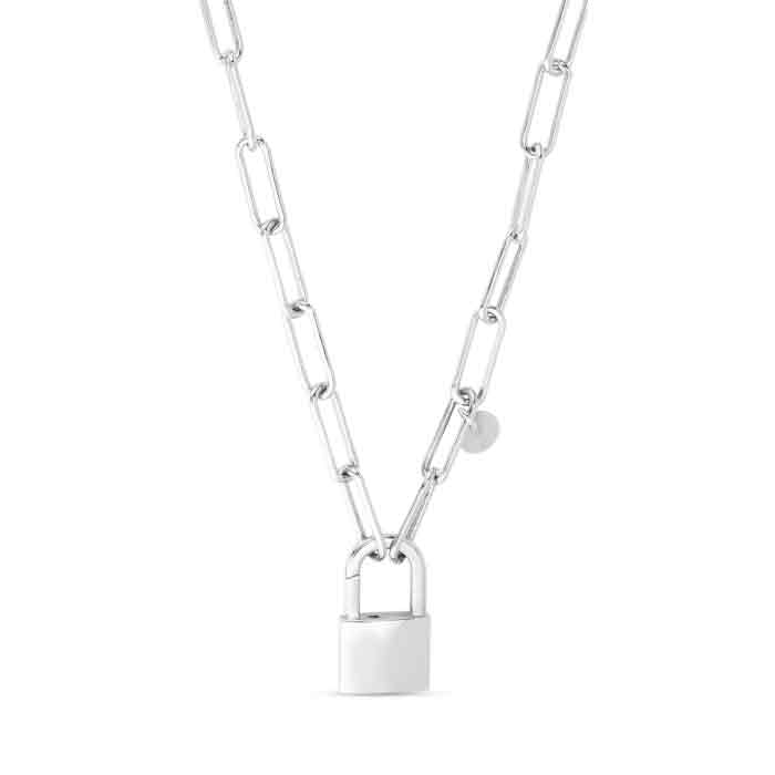 Sterling Silver Padlock Paperclip 22″ Chain