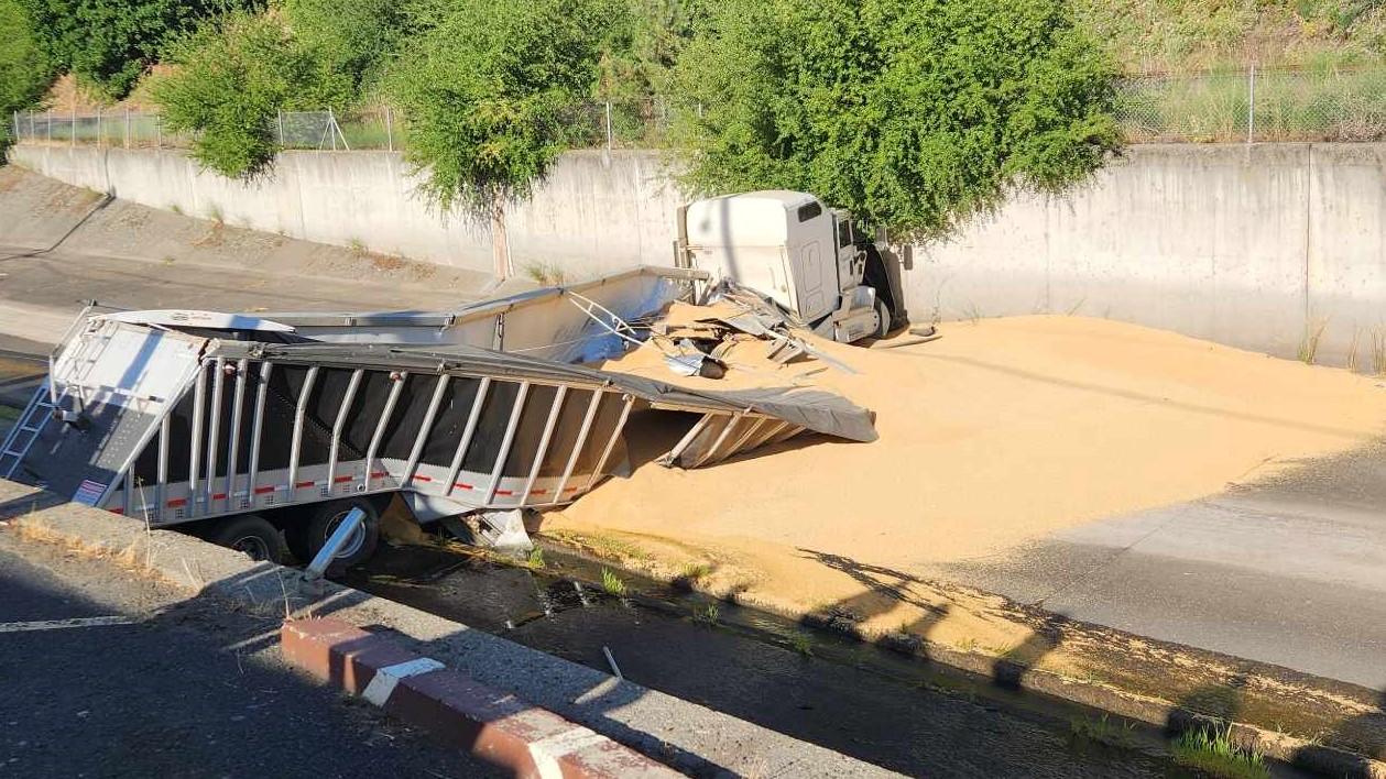 SemiTruck Crashes Into Colfax’s Flood Control Canal This Morning