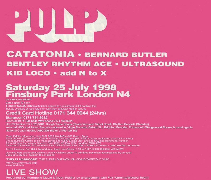 PulpWiki 25 July 1998 Finsbury Park, London (live)