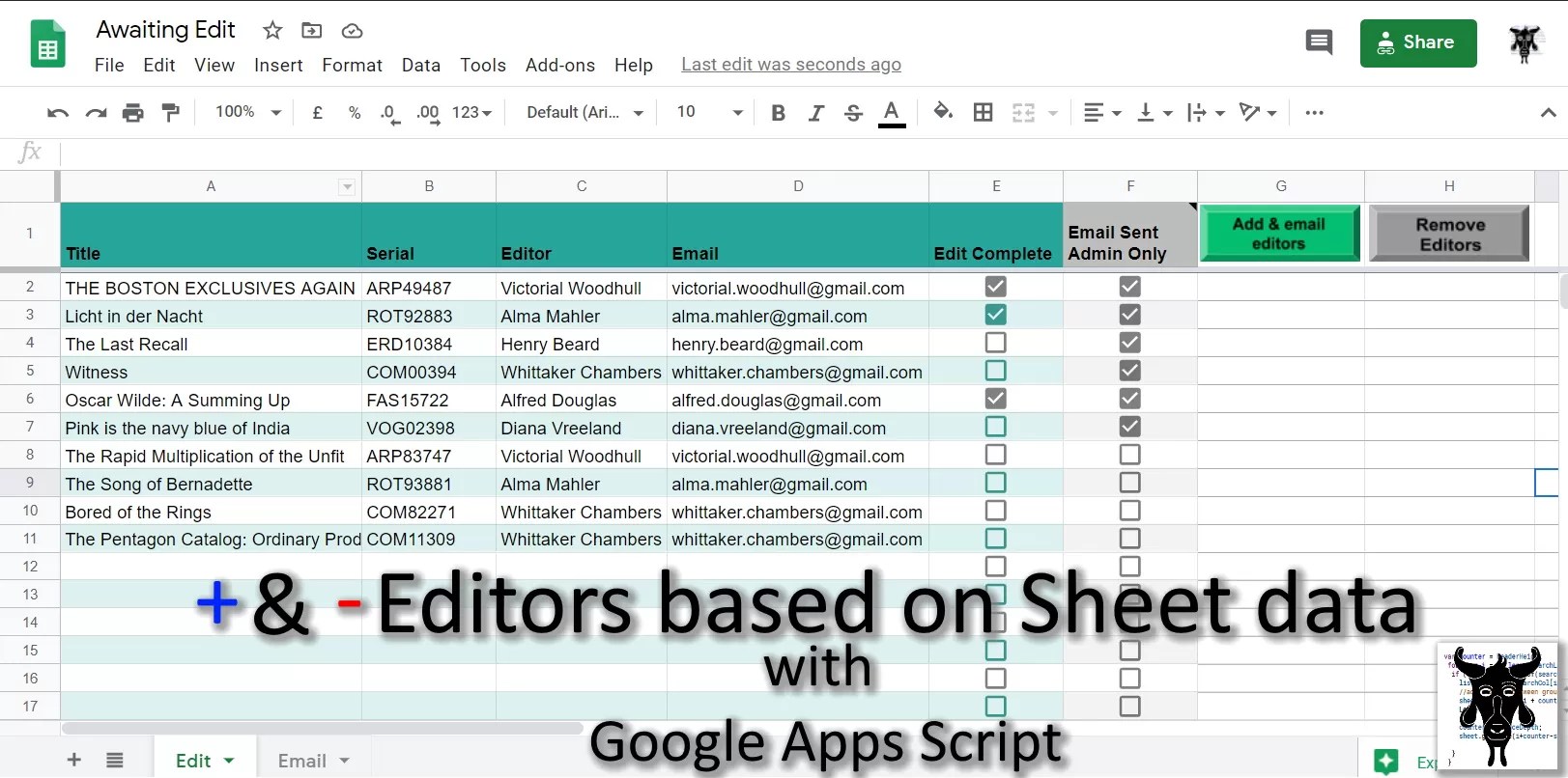 Google Apps Script How to Add and Remove Editors to a