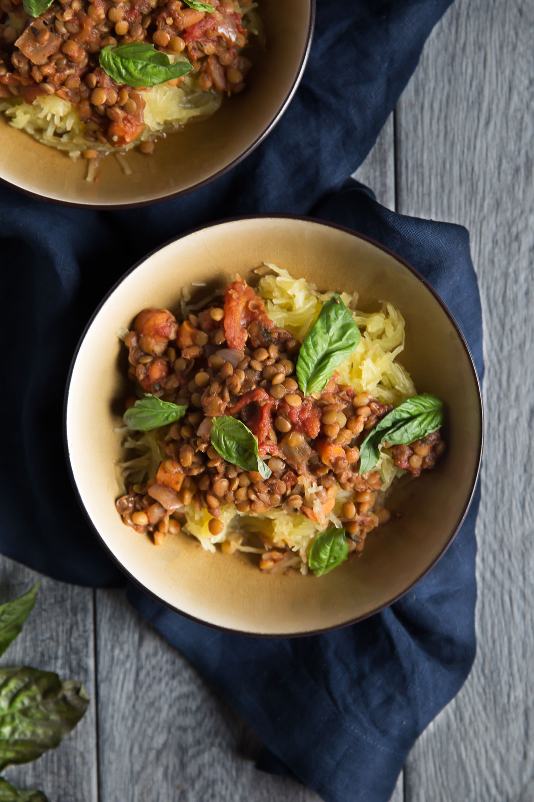 Vegetarian Slow Cooker Lentil Sloppy Joes with Spaghetti Squash Half