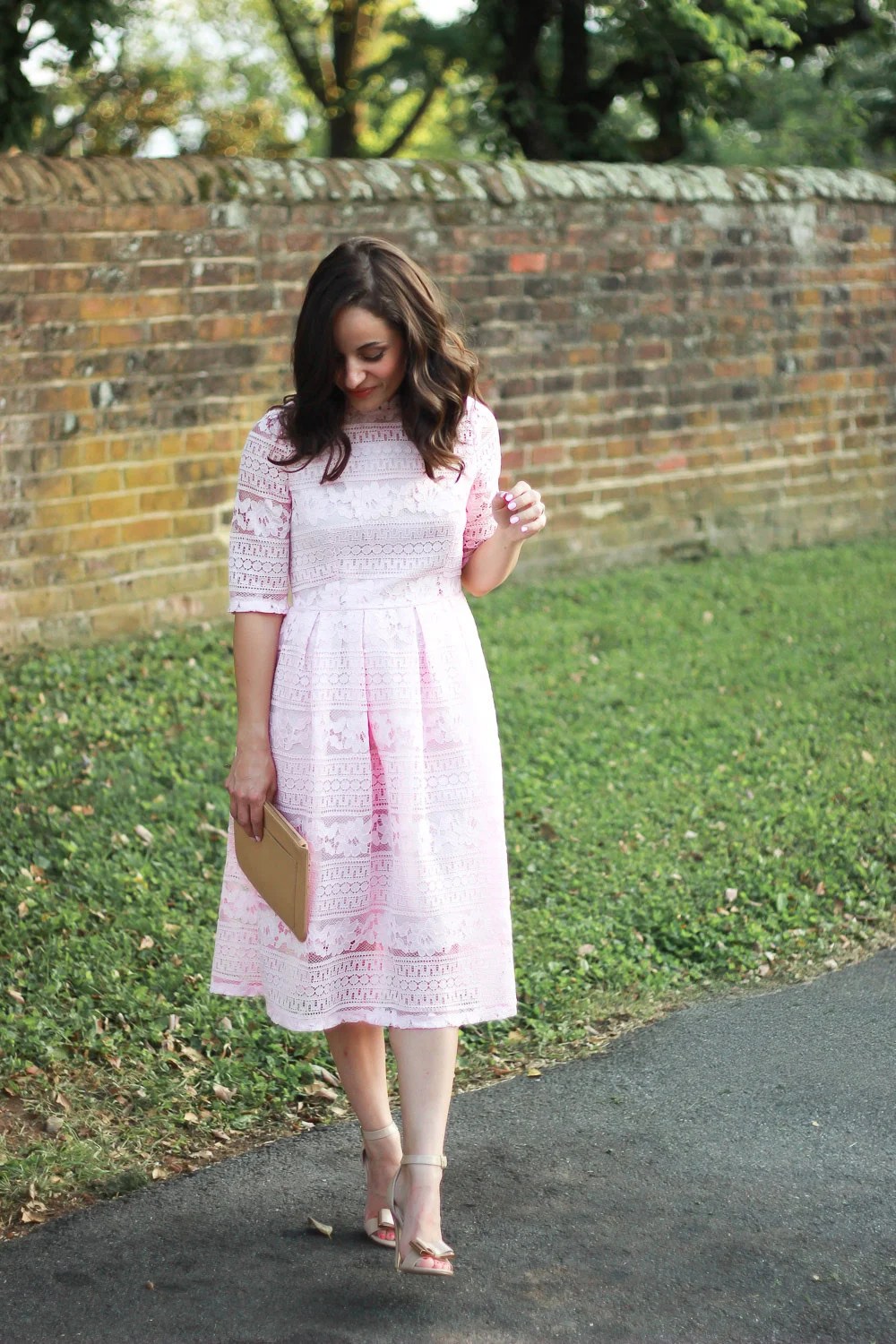 Pink Lace Midi Dress & Oh, Hey Girl! LinkUp Pumps & Push Ups