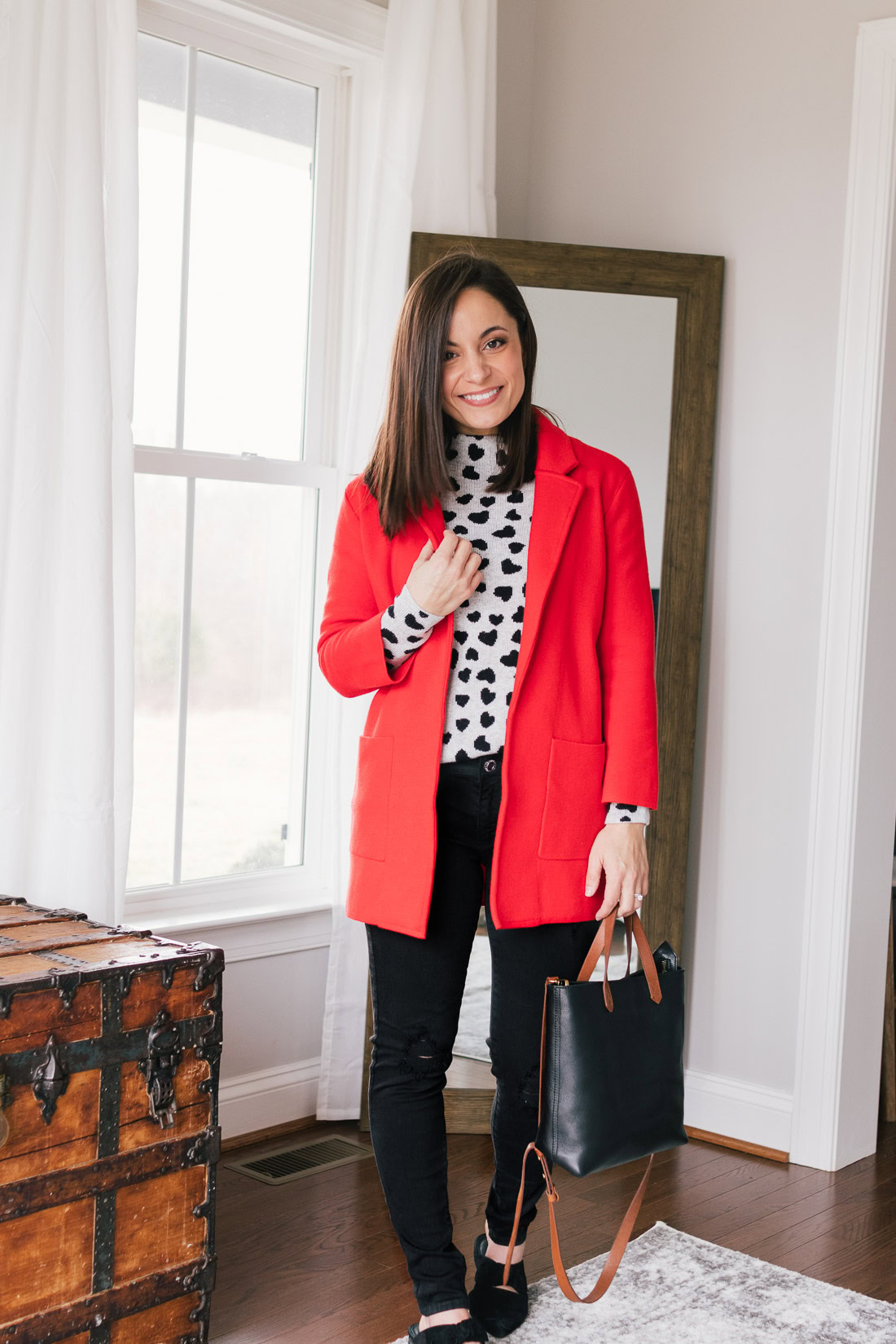 Red Sweater Blazer Worn Three Ways Pumps & Push Ups