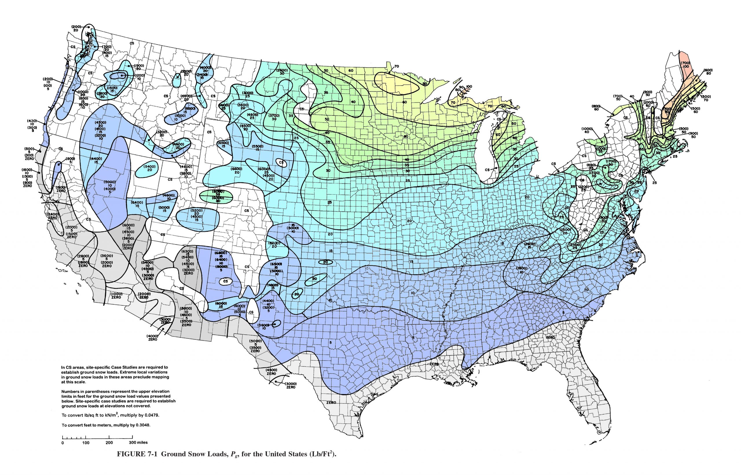 Roof Snow Load Chart & Table Per IBC United States