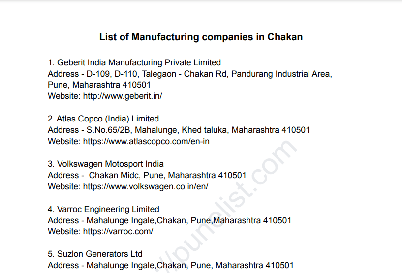 List of manufacturing companies in Pune PDF file Bhosari MIDC