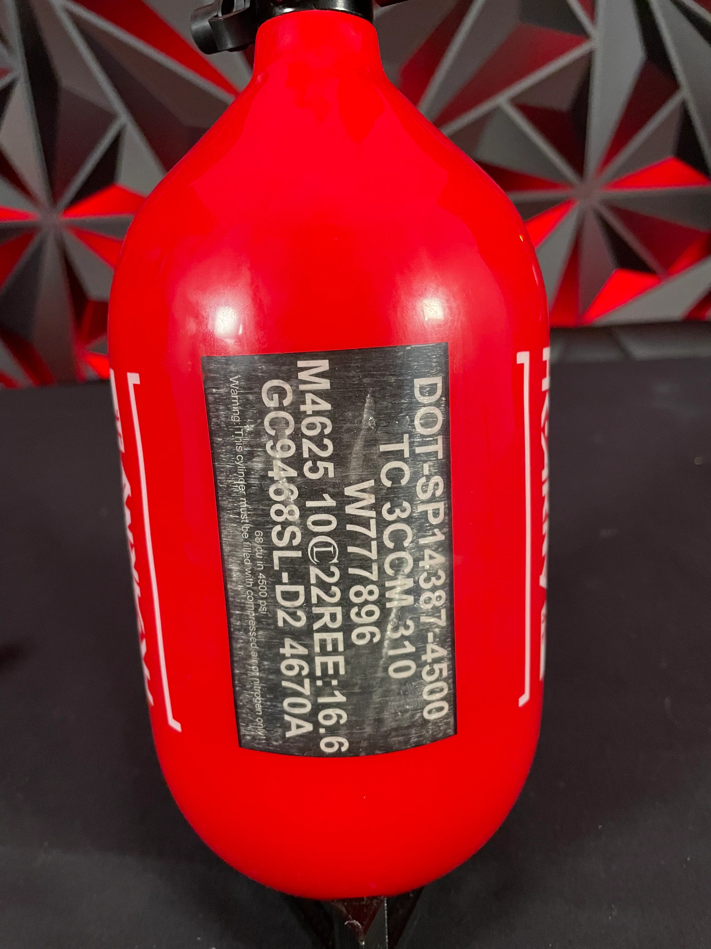 Used HK Army "Rush" 68/4500 Carbon Fiber Paintball Tank Red/White