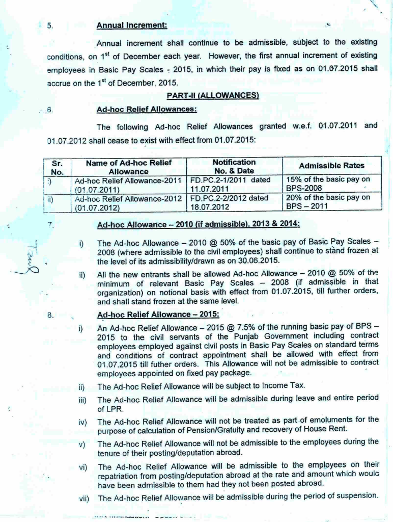 Govt. of Punjab has issued 2015 Revised Pay Scale Notifiation NO.FD.PC