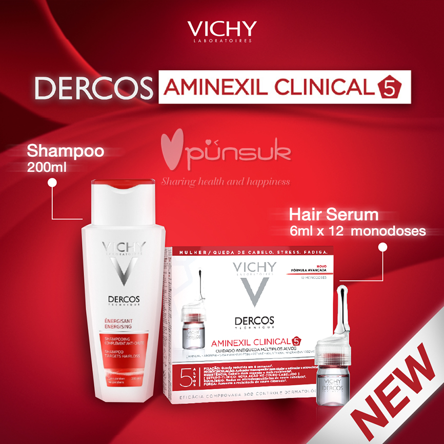 VICHY DERCOS AMINEXIL Antihair loss Shampoo 200 ml. แชมพูแก้ผมร่วง