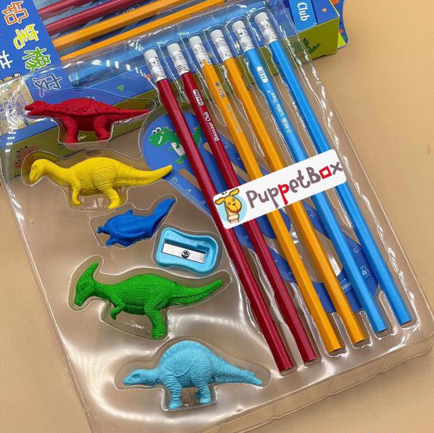 Dinosaur theme Pencil Eraser Stationery Gift Pack PuppetBox