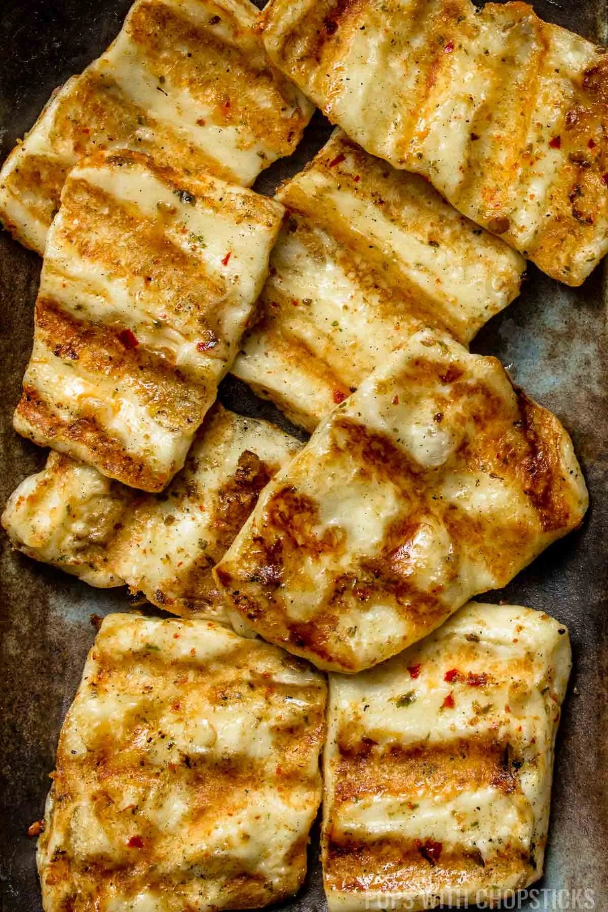 Grilled Halloumi Cheese (Sweet, Spicy, Savory Marinade)