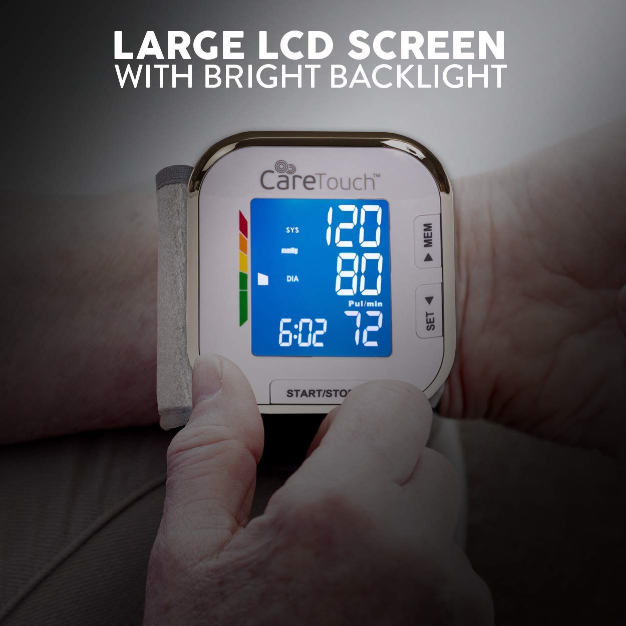 Care Touch Fully Automatic Wrist Blood Pressure Cuff Monitor Platinum