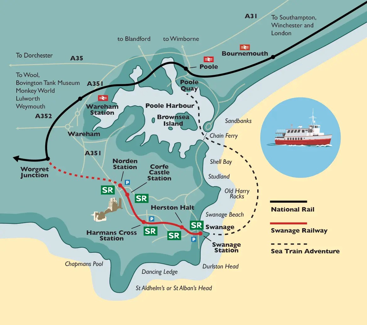Tourist Map Of Swanage Purbeck Community Rail Partnership (Pcrp) - Swanage Railway Station