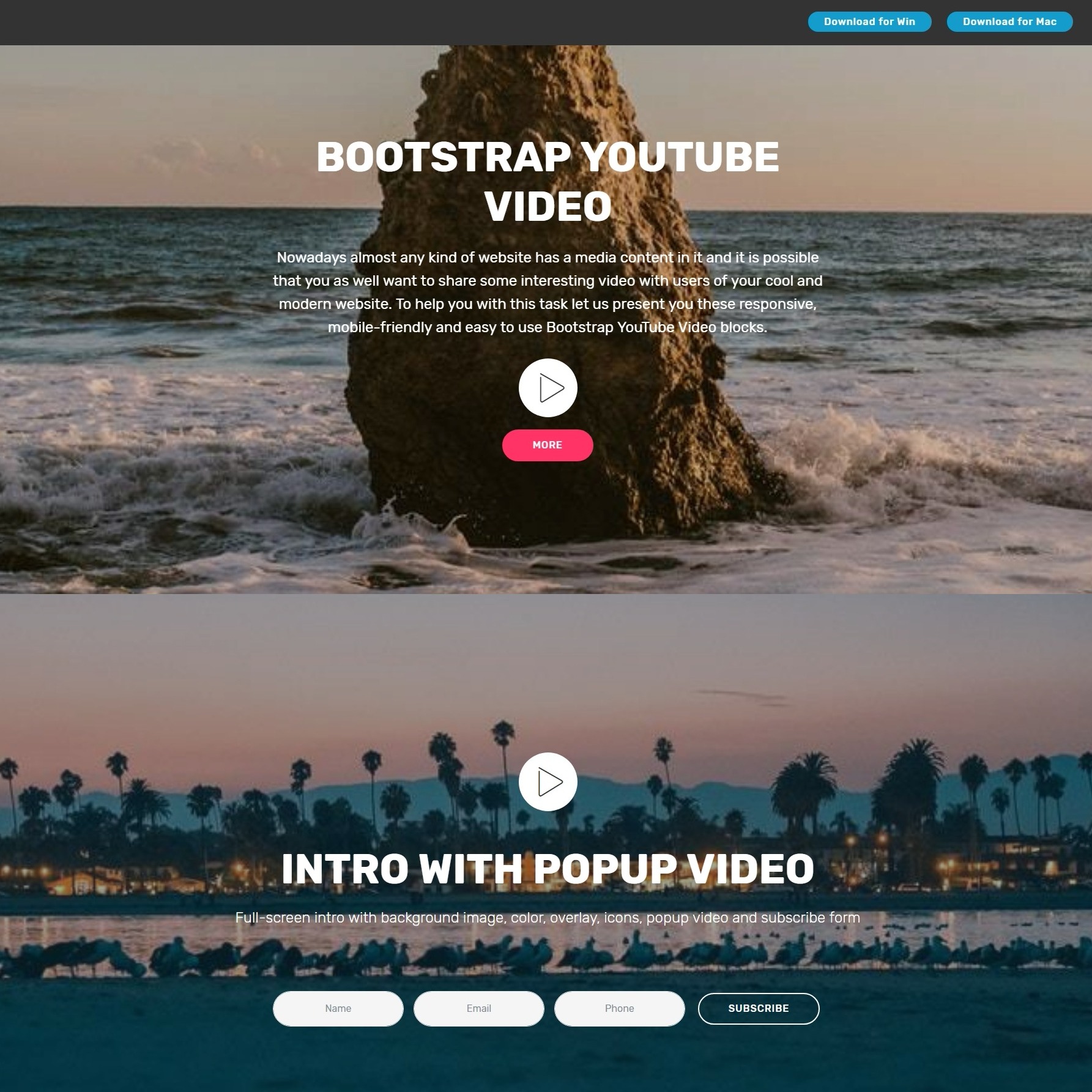 Shocking Free Bootstrap Modal Video Players and Dropdown Menu Examples