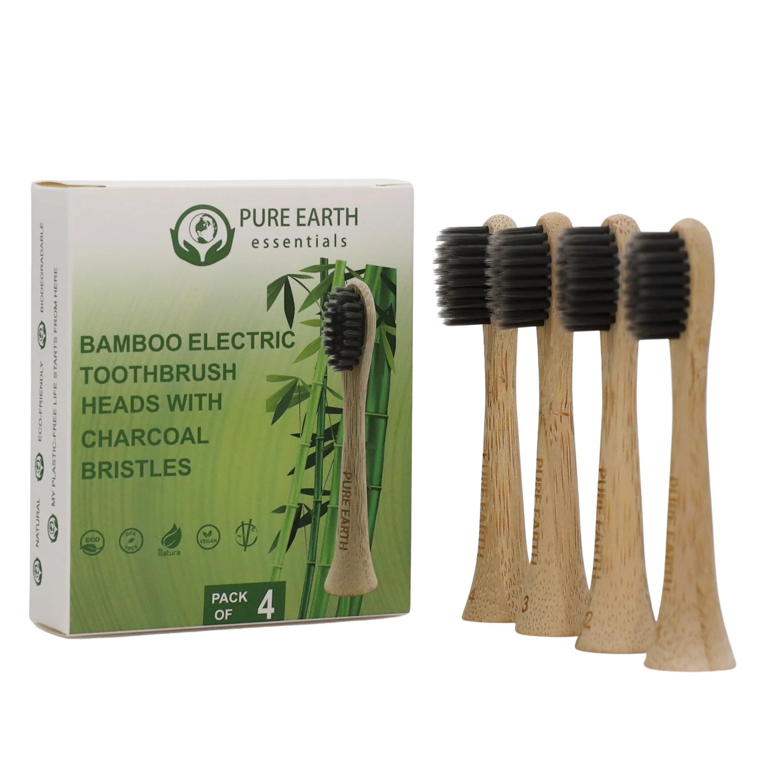 Bamboo Electric Toothbrush Heads for Phlips Sonicare Set of 4 Pure