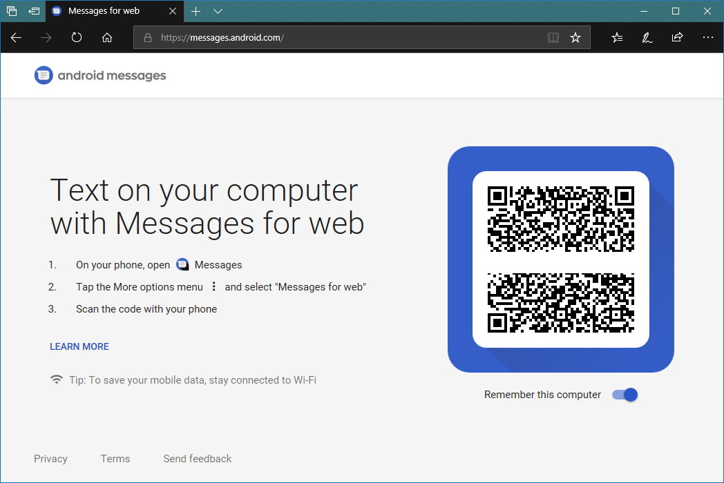 How to send texts from Windows 10 PC using Android Messages for web