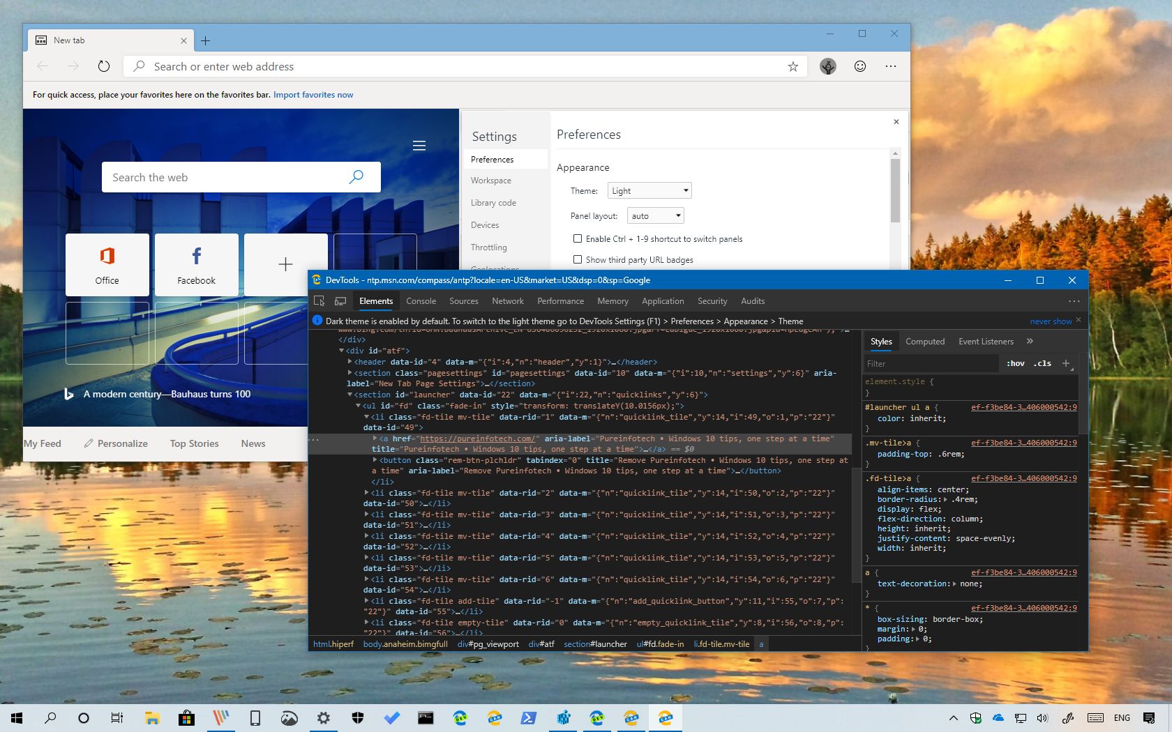 How to change developer tools panel theme color on Edge Chromium