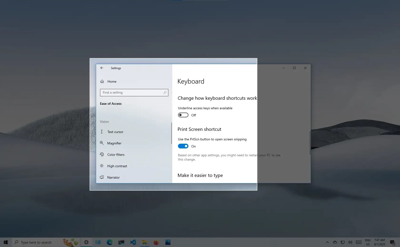 How to set Print Screen key to screenshot with Snip & Sketch on Windows