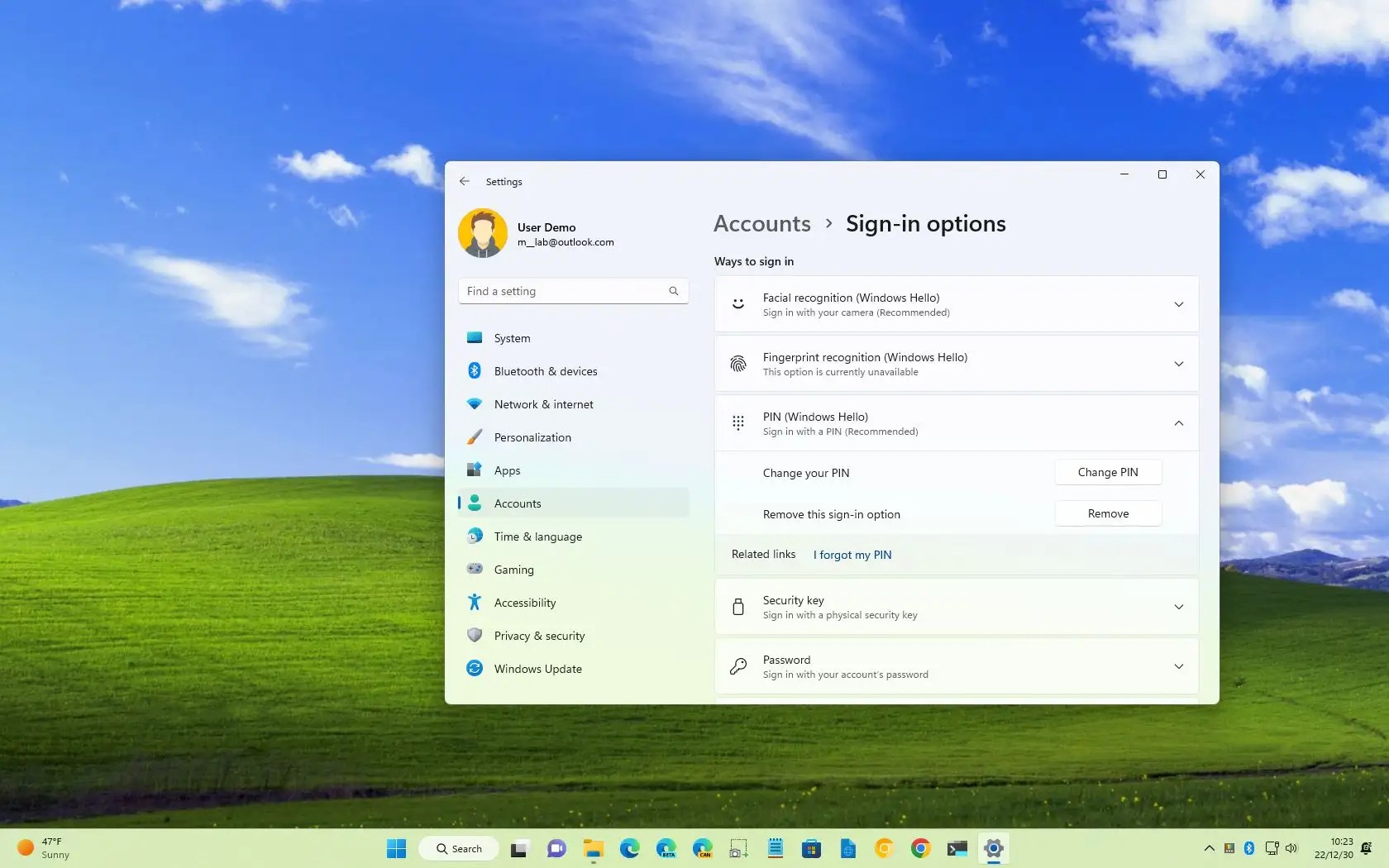 How to remove PIN (greyed out) on Windows 11 Pureinfotech