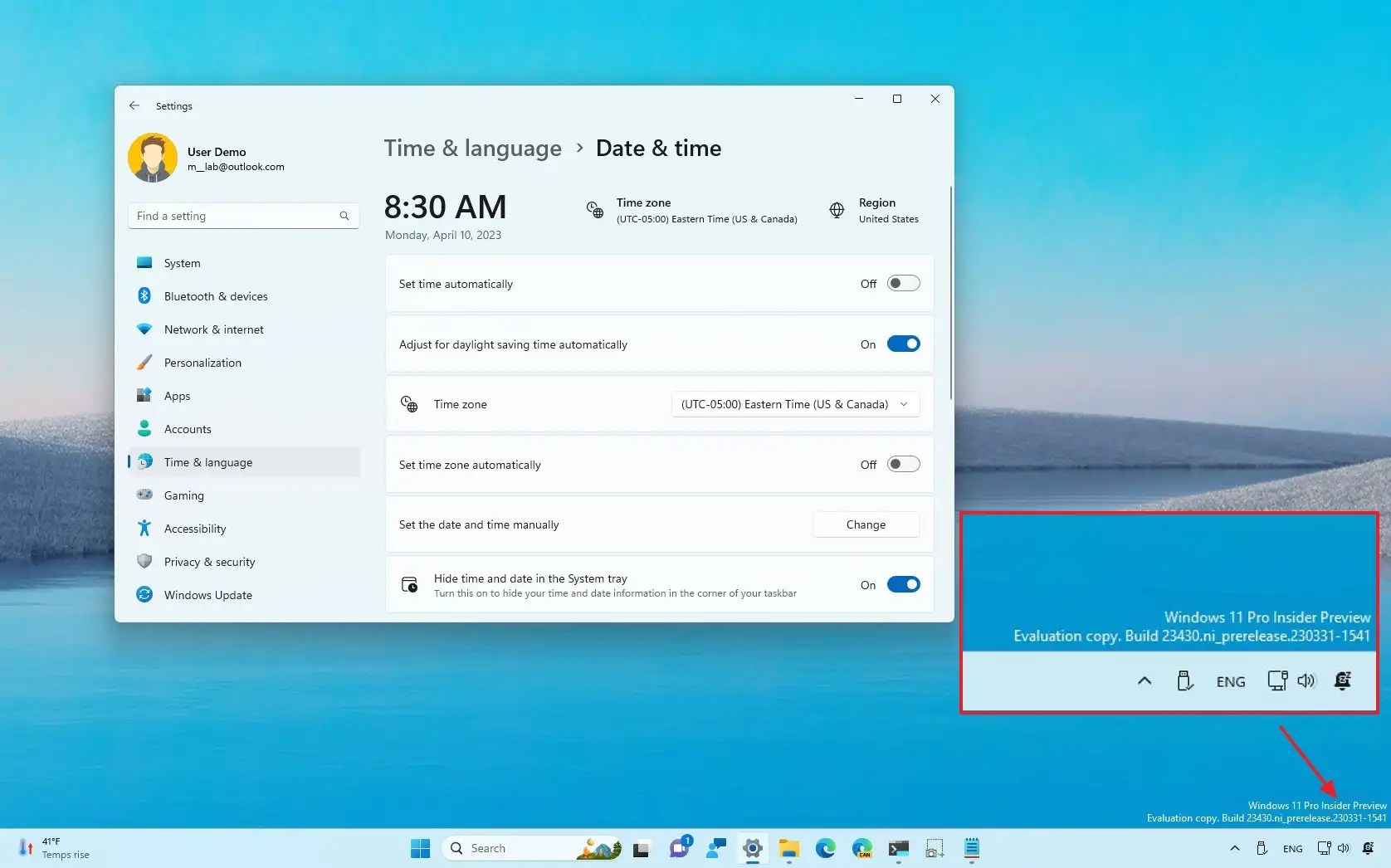How to enable new remove Taskbar time and date option on Windows 11