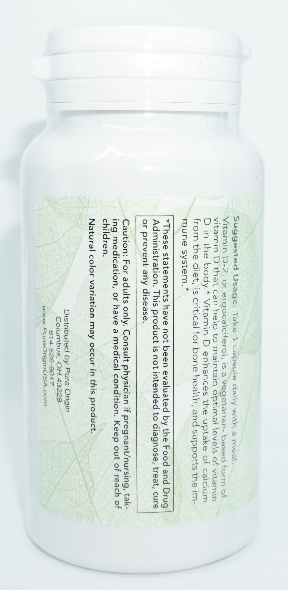 Vegetarian Vitamin D2 1,000 IU 120 Dry Capsules Pure Origin