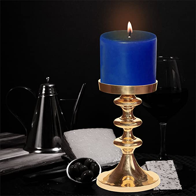 Pure Source India Brass Pillar Candle Stand Candle Holder, 6.5 inch
