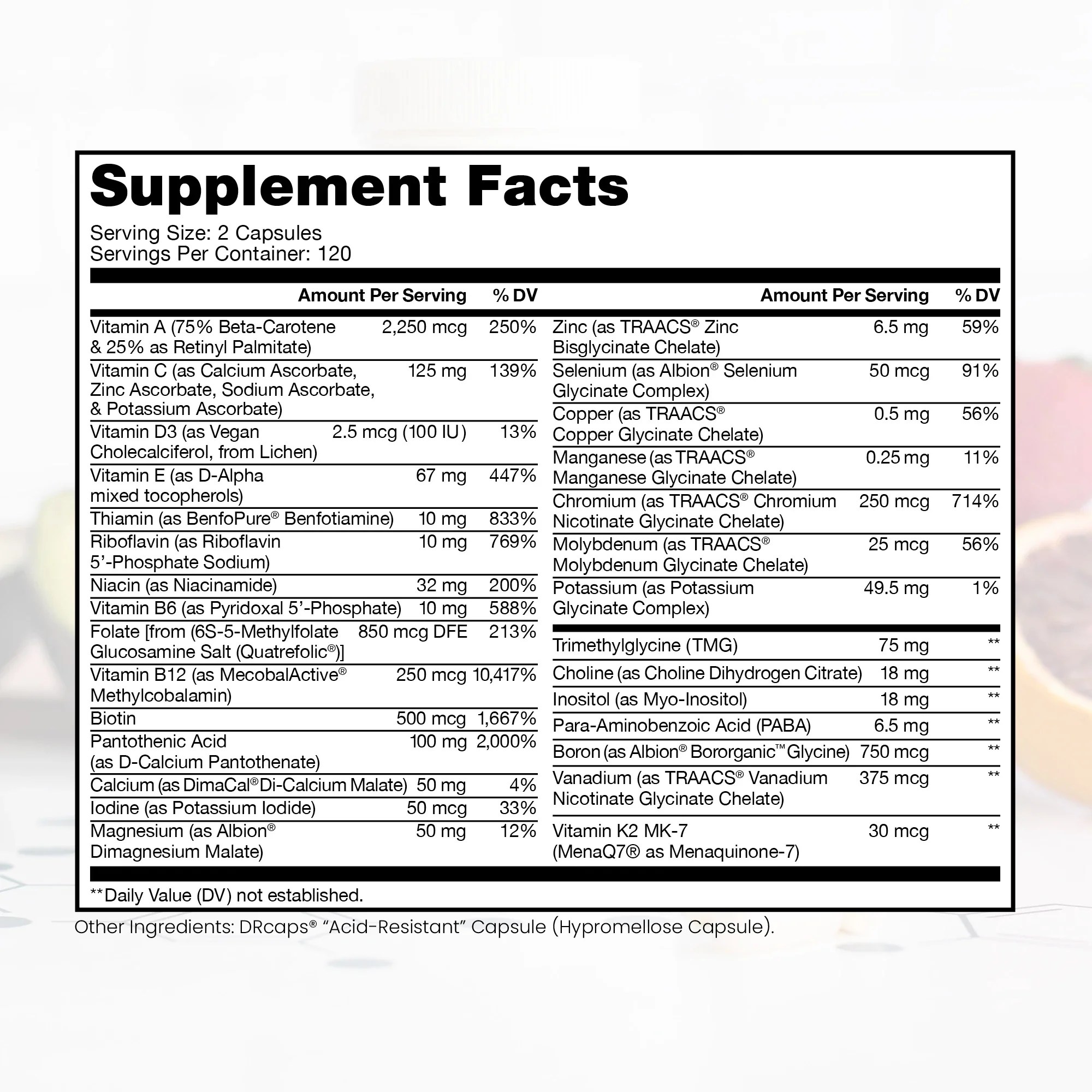 Methyl Multi without Iron 120 or 240 Vegetable Capsules Pure