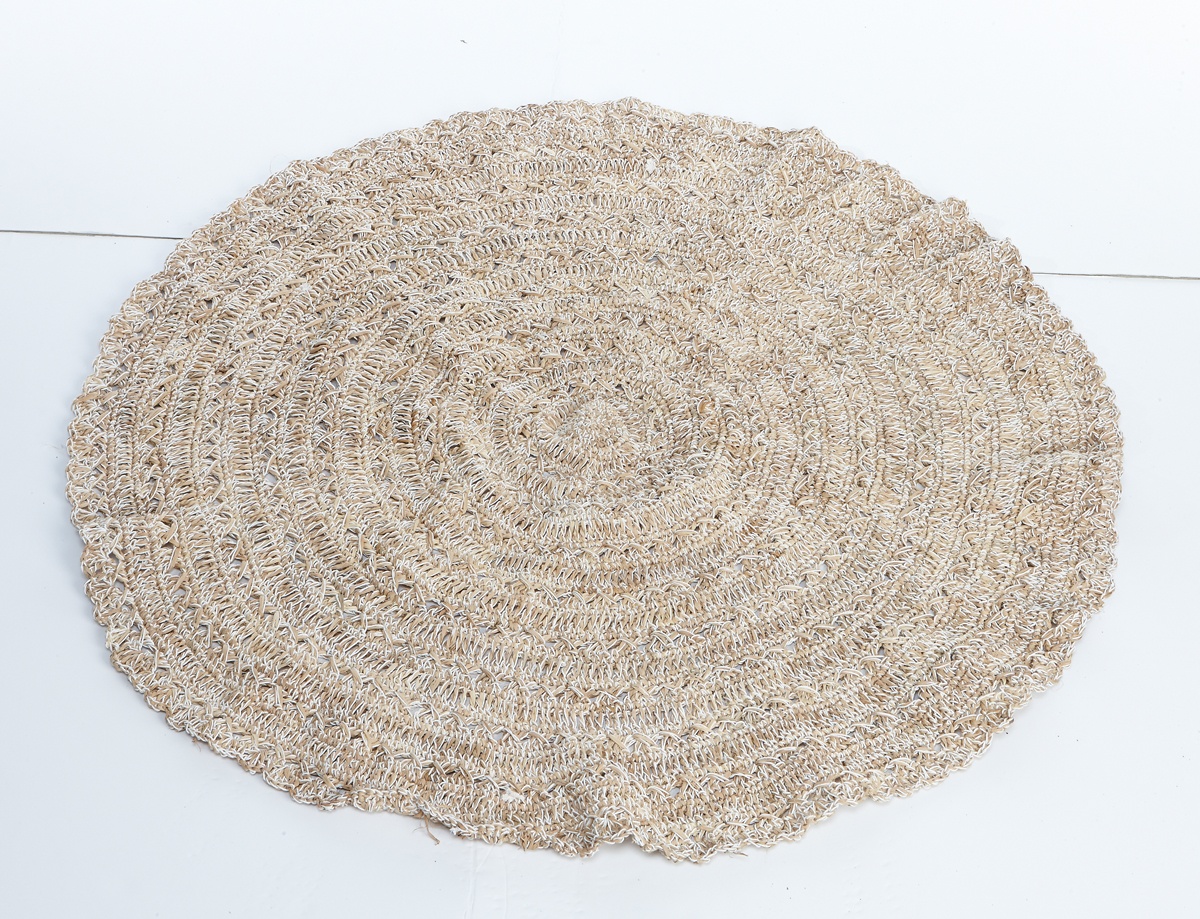 Rug Cotton And Raffia Roundshaped Pure Yellow