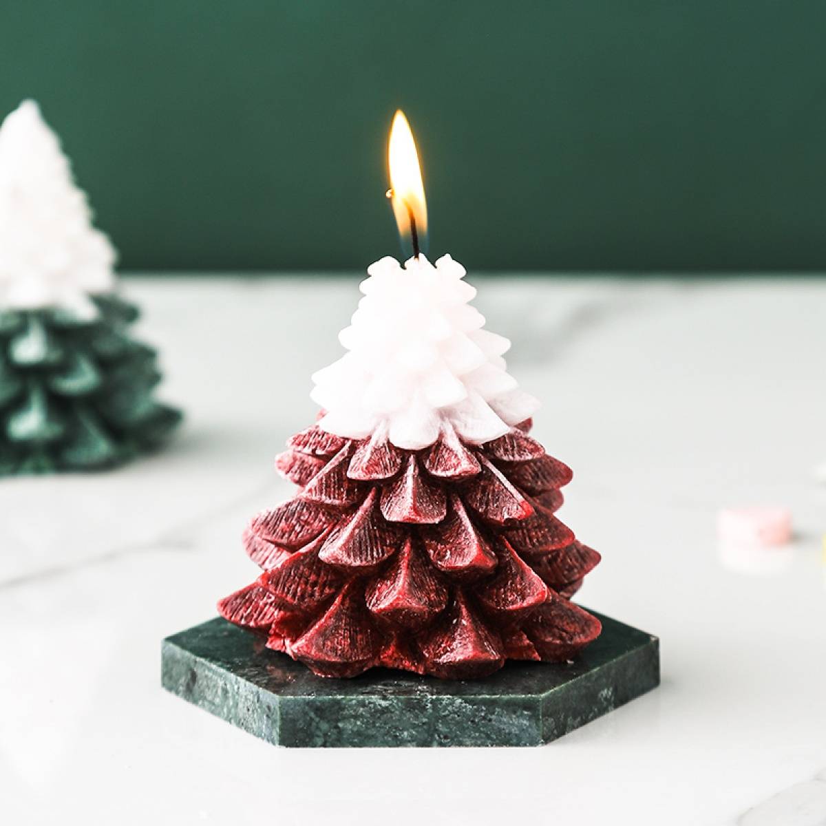 Elegant Tree Pine Tree Fragrance Scented Candle with Marble Coaster