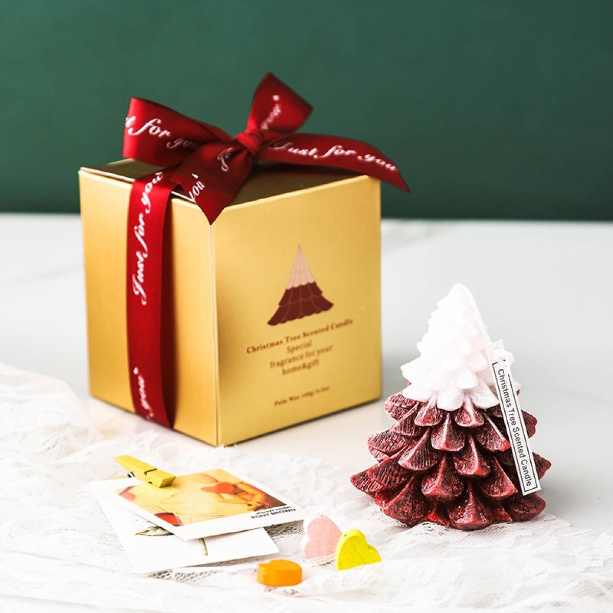 Elegant Tree Pine Tree Fragrance Scented Candle with Marble Coaster