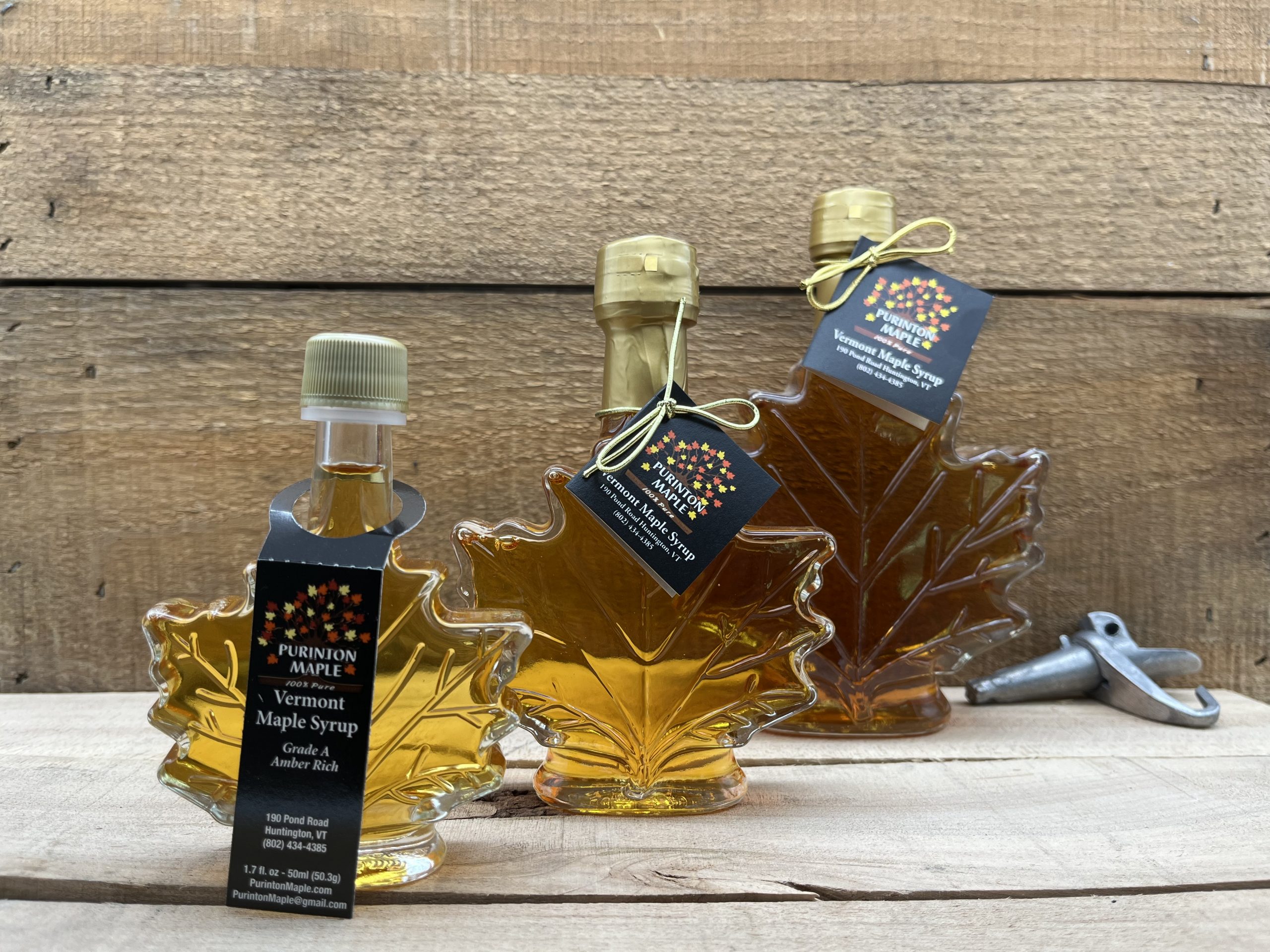 Vermont Maple Syrup in a Maple Leaf Glass Bottles