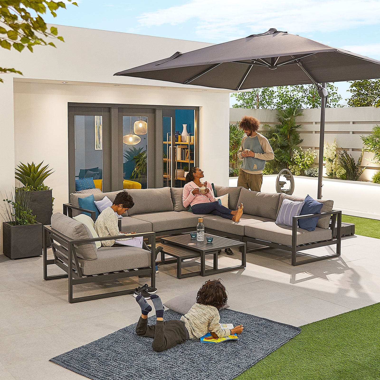 Nova Alessandria Corner Sofa Set with Table & Armchair Grey