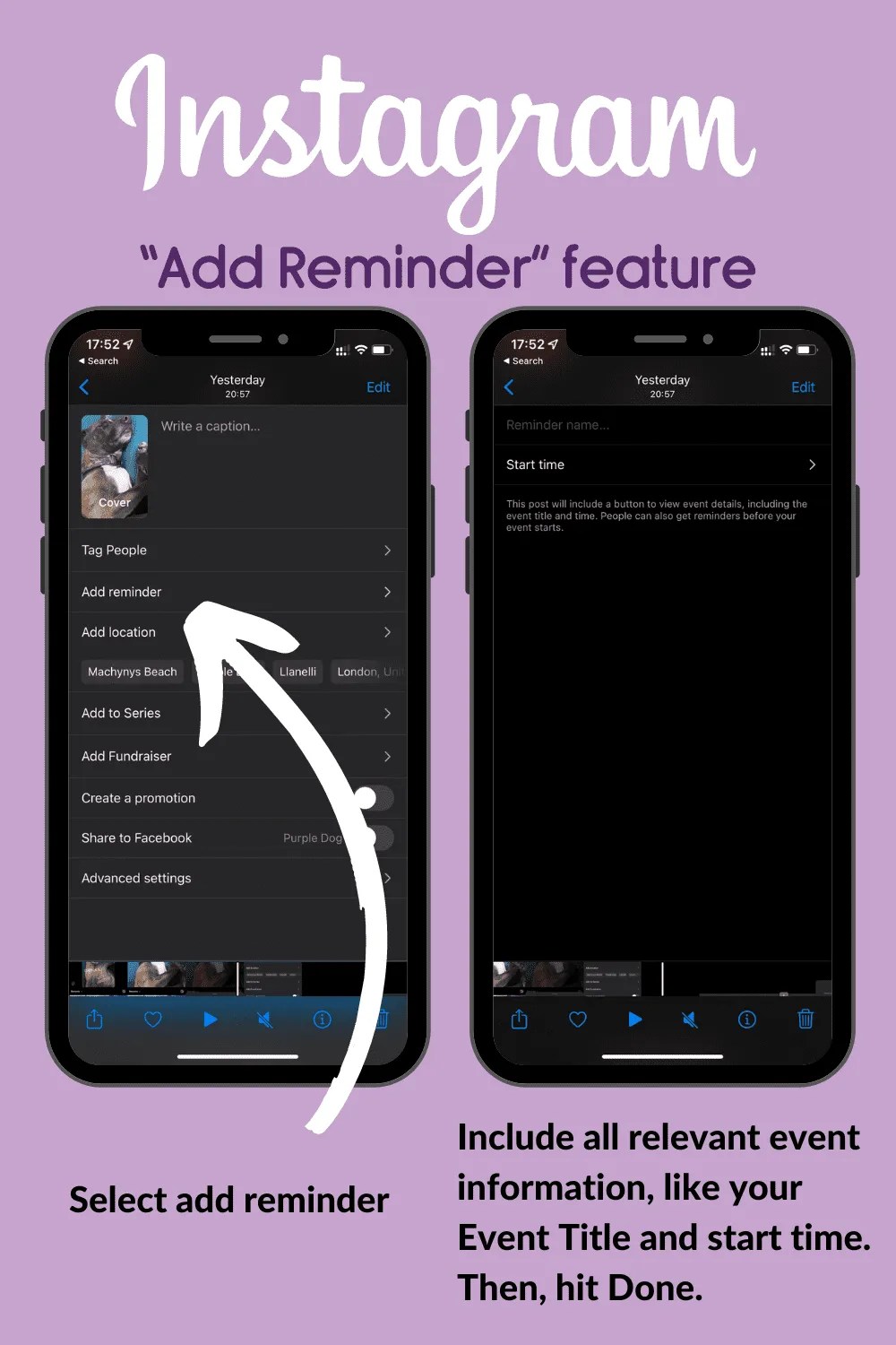 How to use the add reminder feature for Instagram feed
