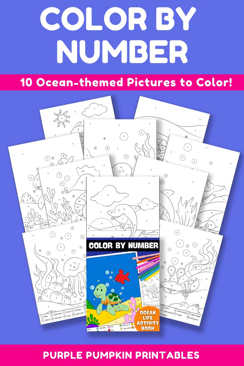 10Page Color By Number Ocean Life Activity Book (PrintatHome)