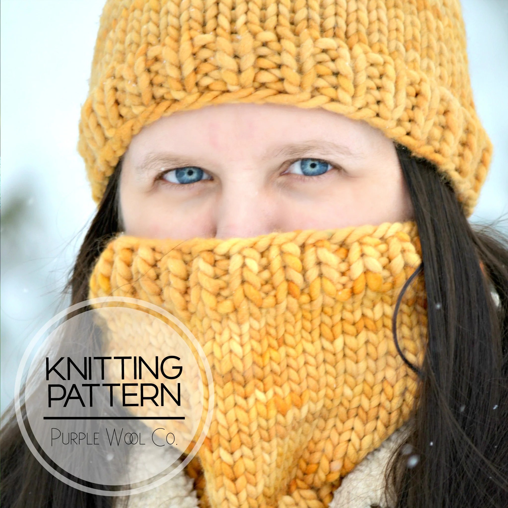 PLAIN JANE Hat and Cowl Combo PDF Knitting Pattern Purple Wool Co.