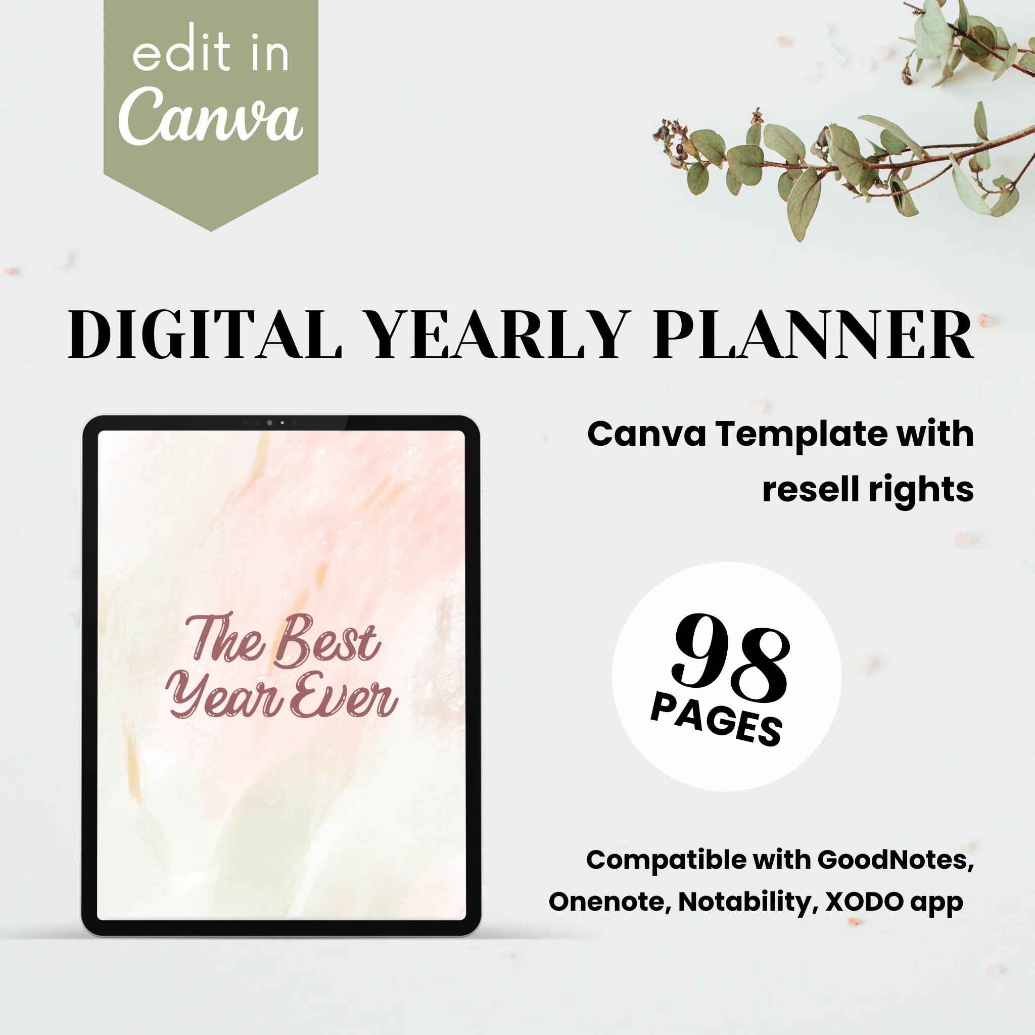 Yearly Digital Planner Template purposeplr