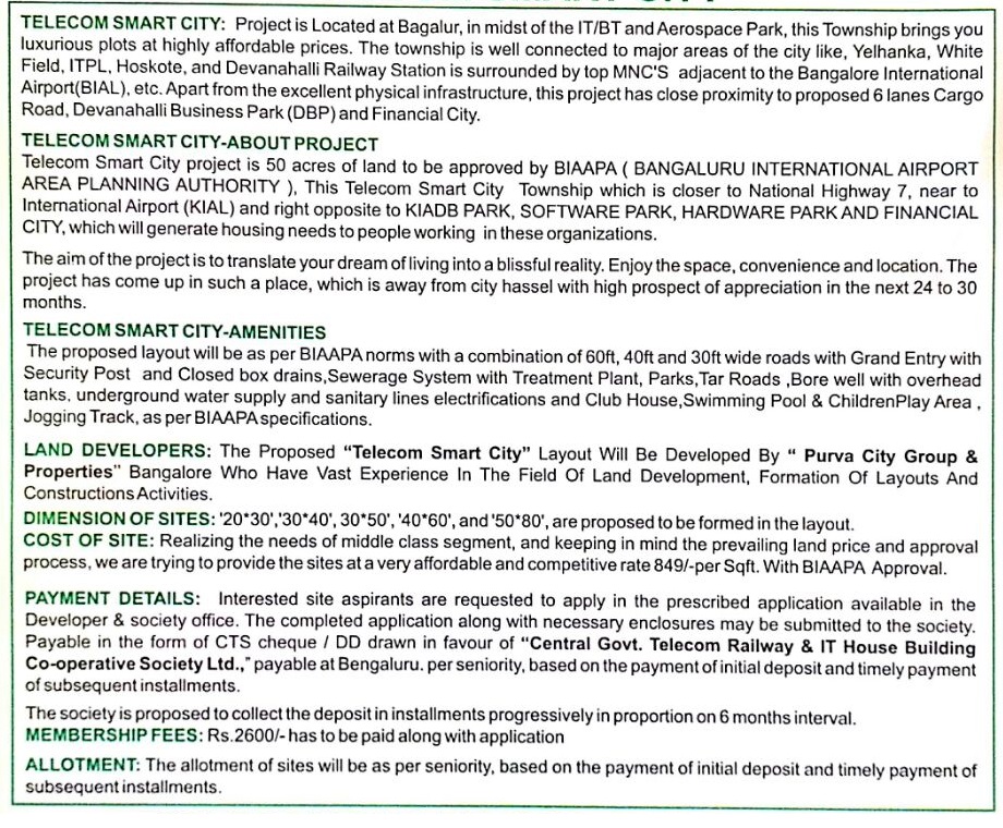 BIAAPA Approval Sites in North Bangalore, Land for Sale in North
