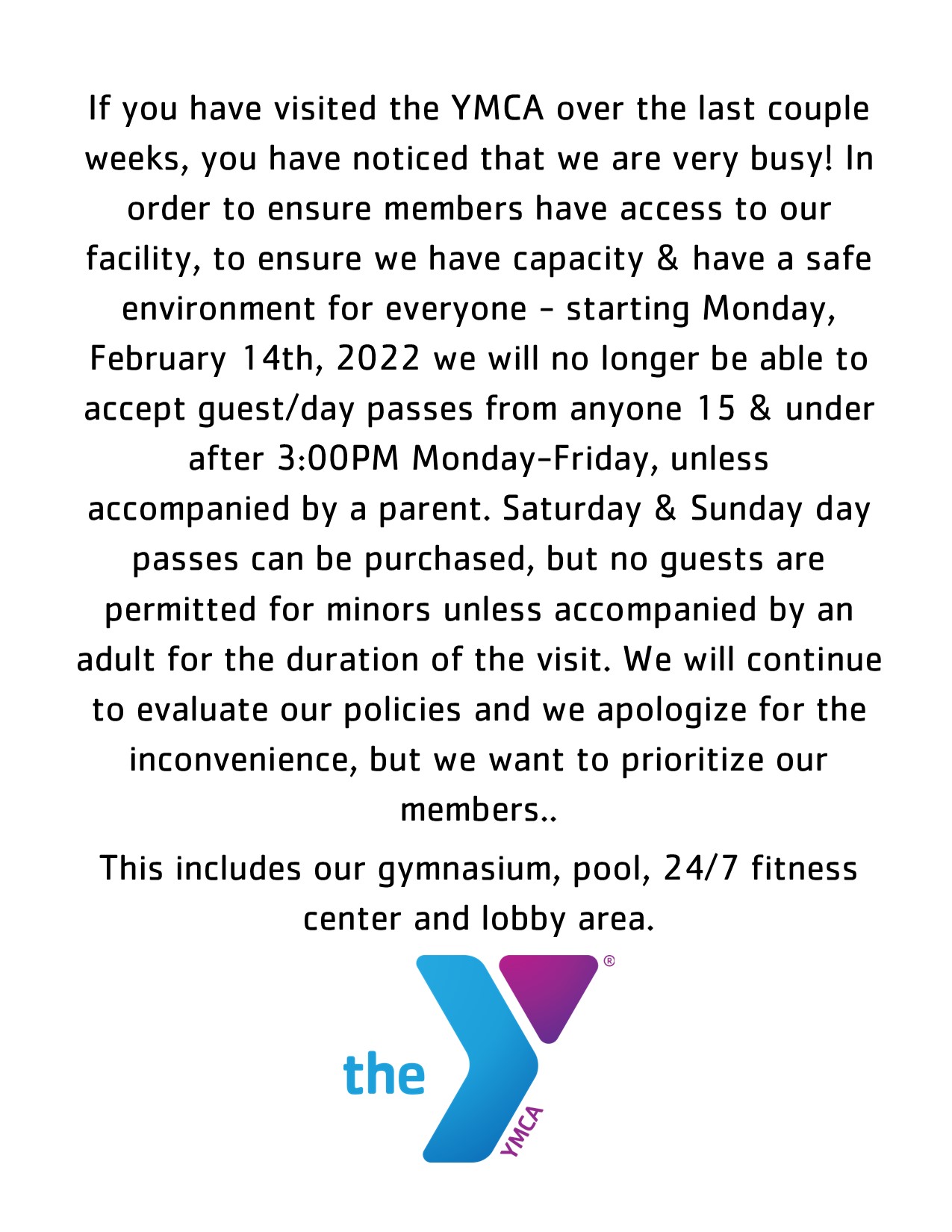 DAY/GUEST PASS UPDATE Putnam County YMCA