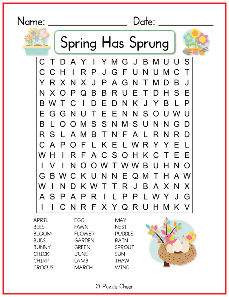 Spring Word Search For Kids - Puzzle Cheer