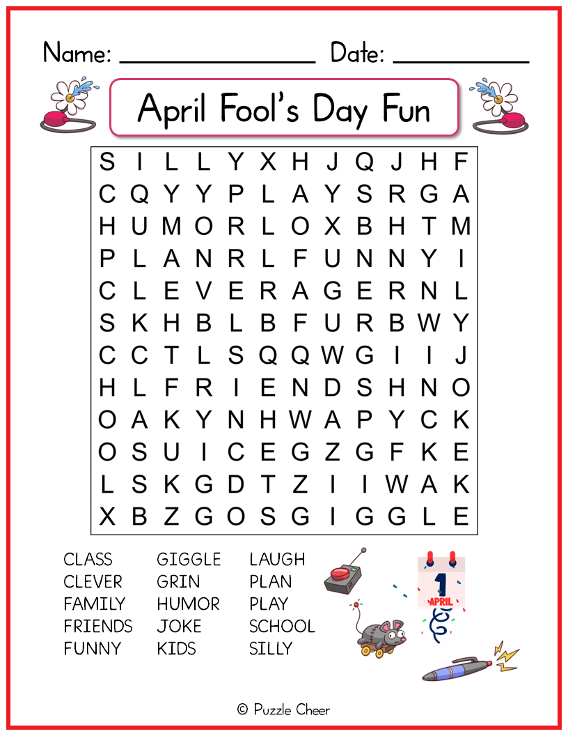 April Fool's Day Word Search - Very Easy - Puzzle Cheer
