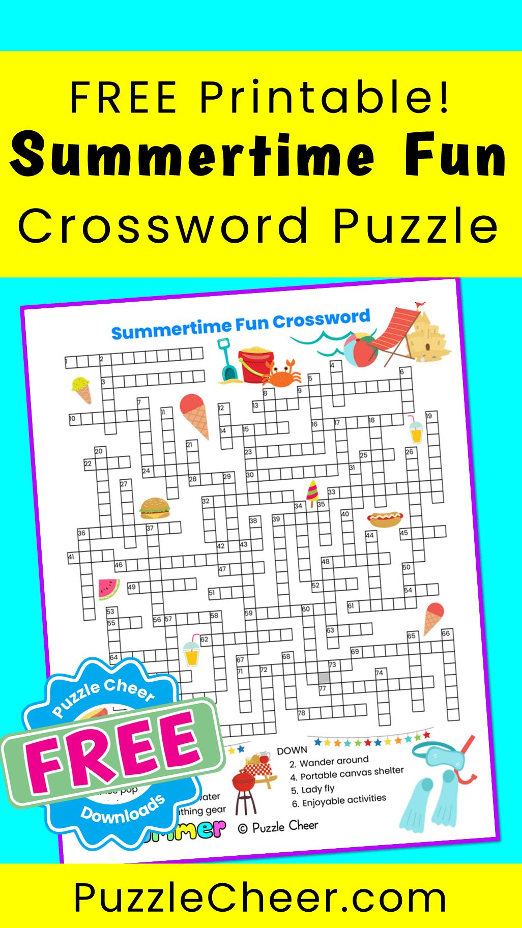 Summertime Fun Crossword Puzzle Puzzle Cheer