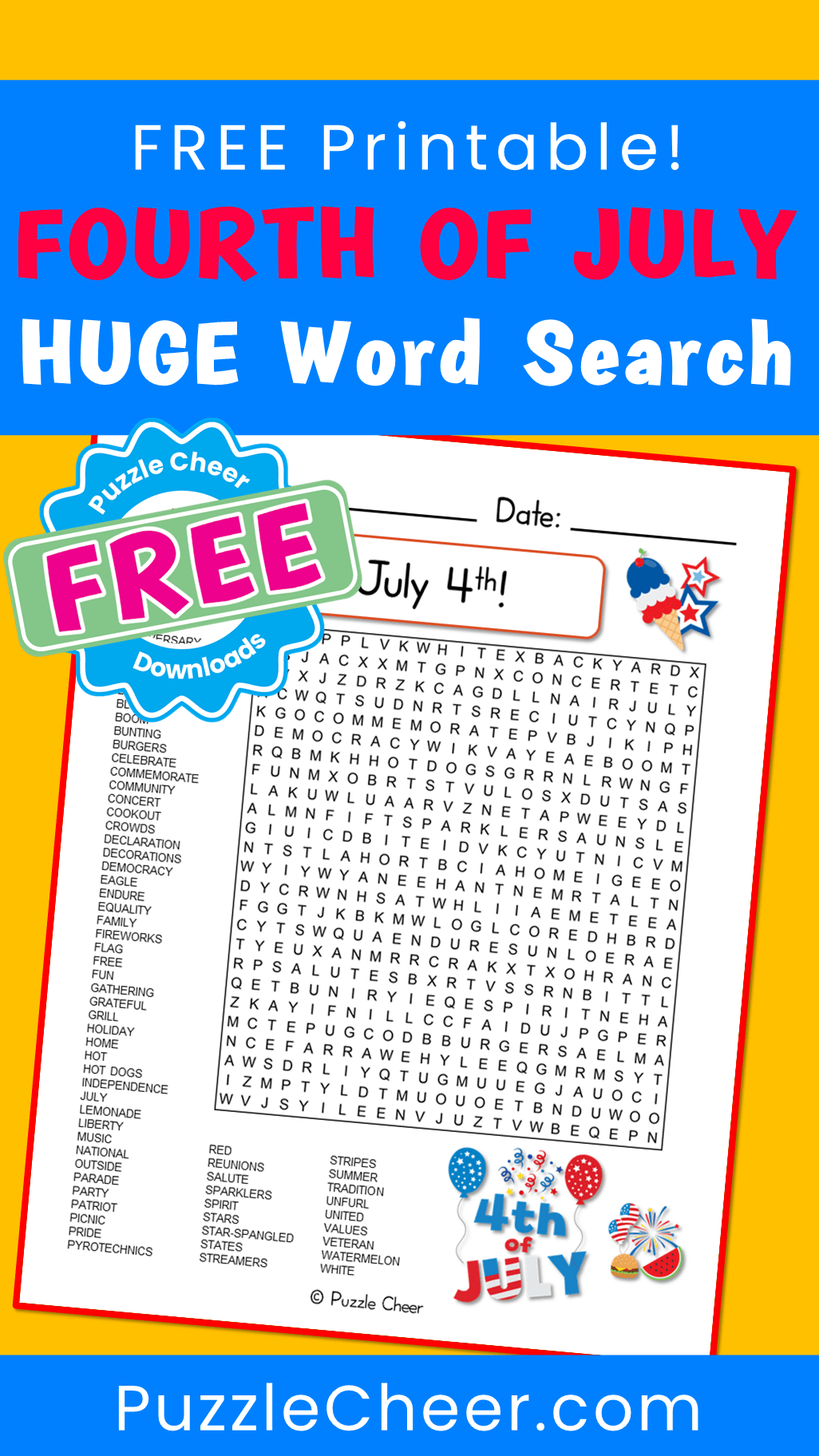 4th of July Word Search Puzzle - Puzzle Cheer