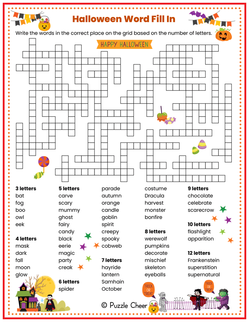 Halloween Word Fill In Puzzle Puzzle Cheer