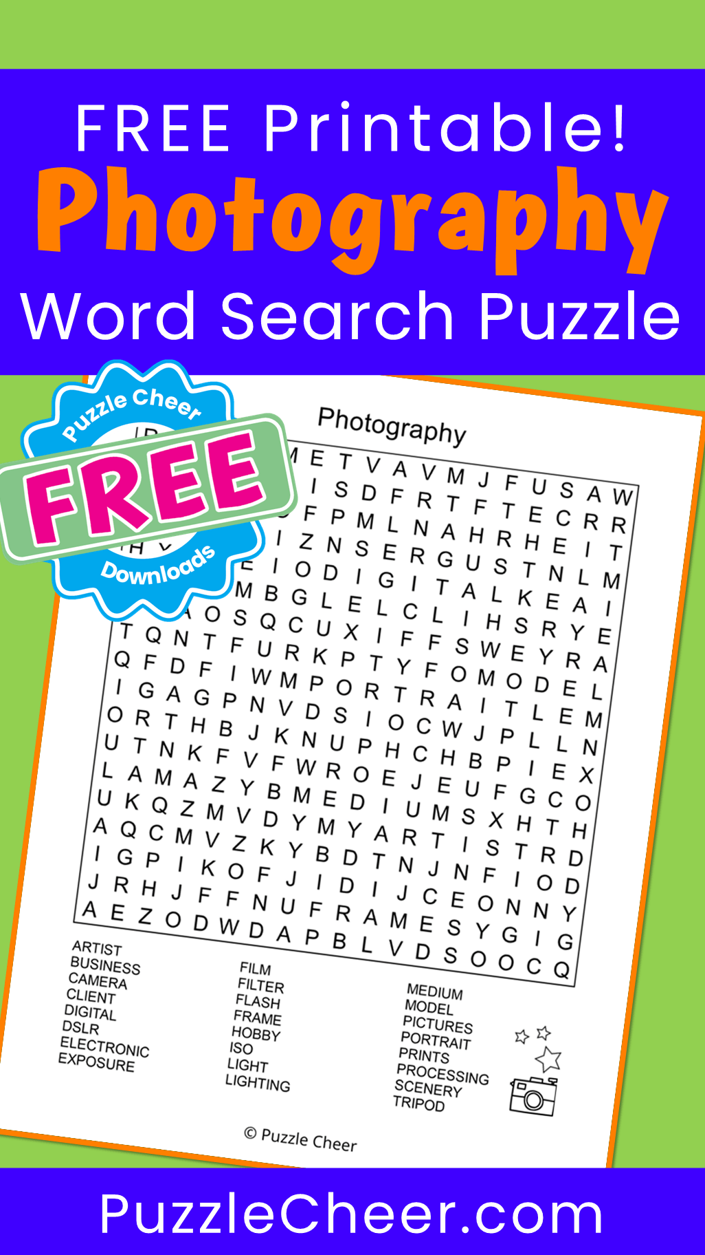 Photography Word Search Puzzle Puzzle Cheer