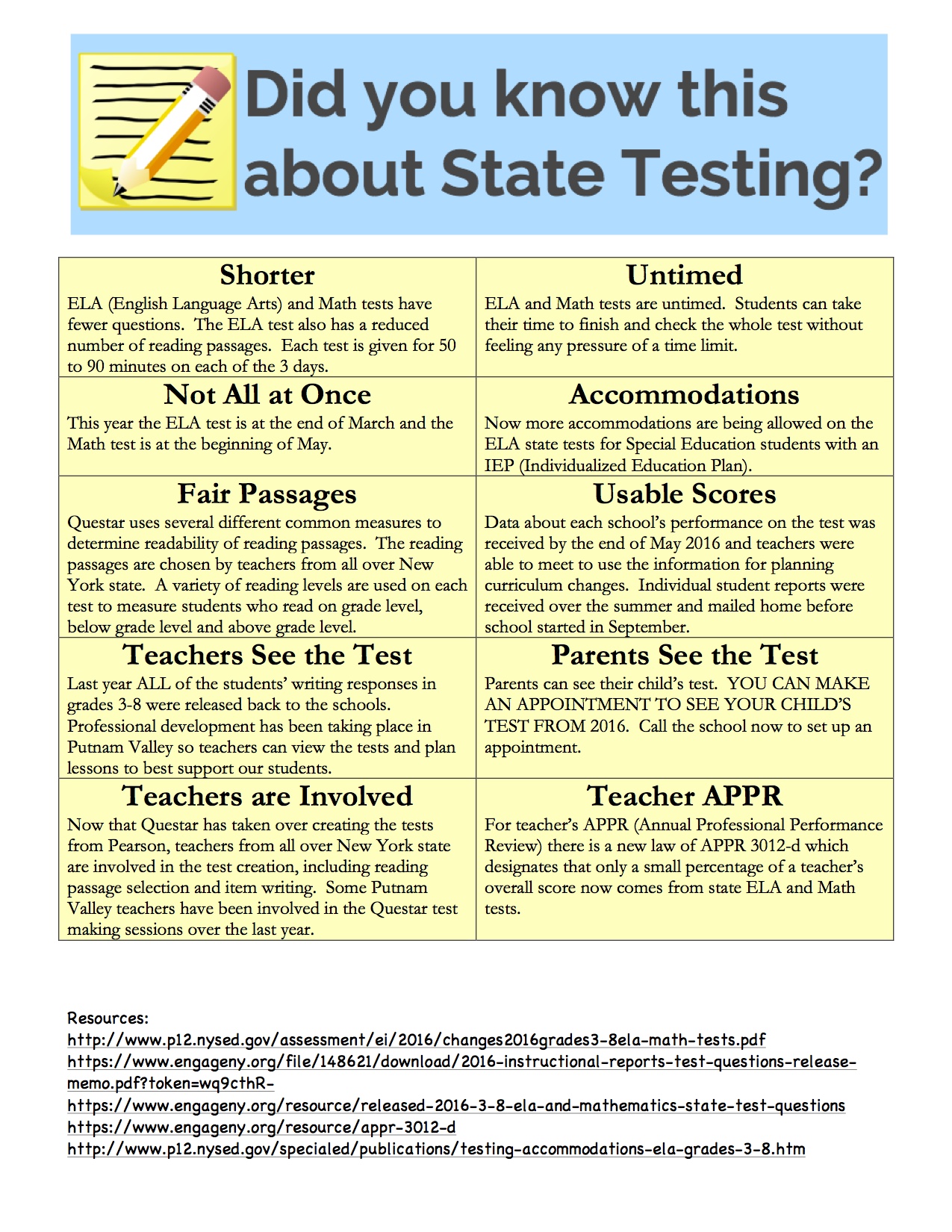 NYS Assessment Changes Putnam Valley Central School District