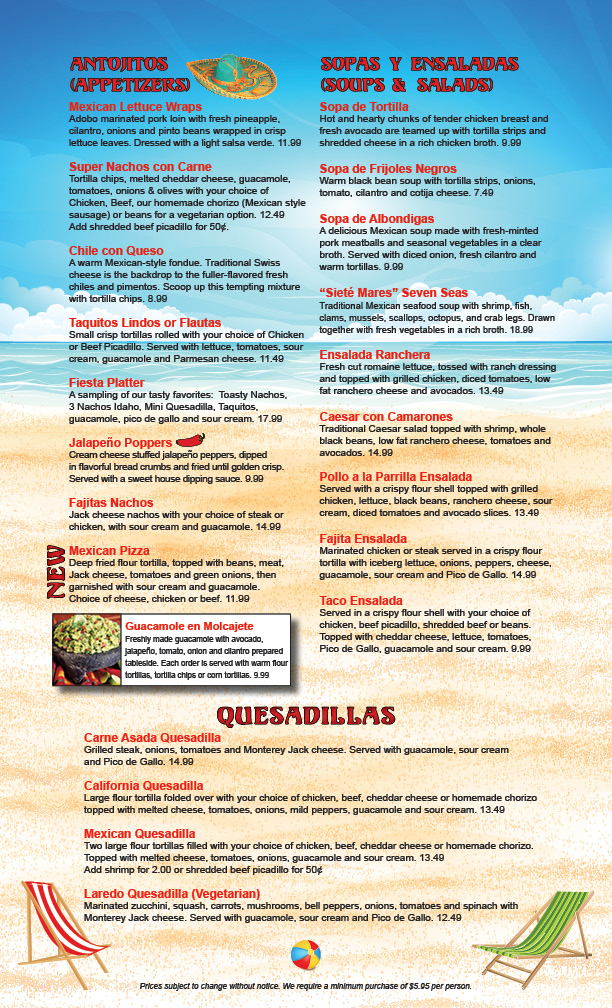 Menu Puerto Vallarta Family Mexican restaurant in Coos Bay, Oregon
