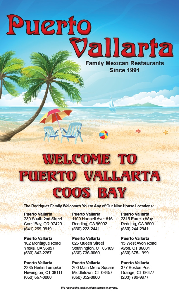 Menu Puerto Vallarta Family Mexican restaurant in Coos Bay, Oregon