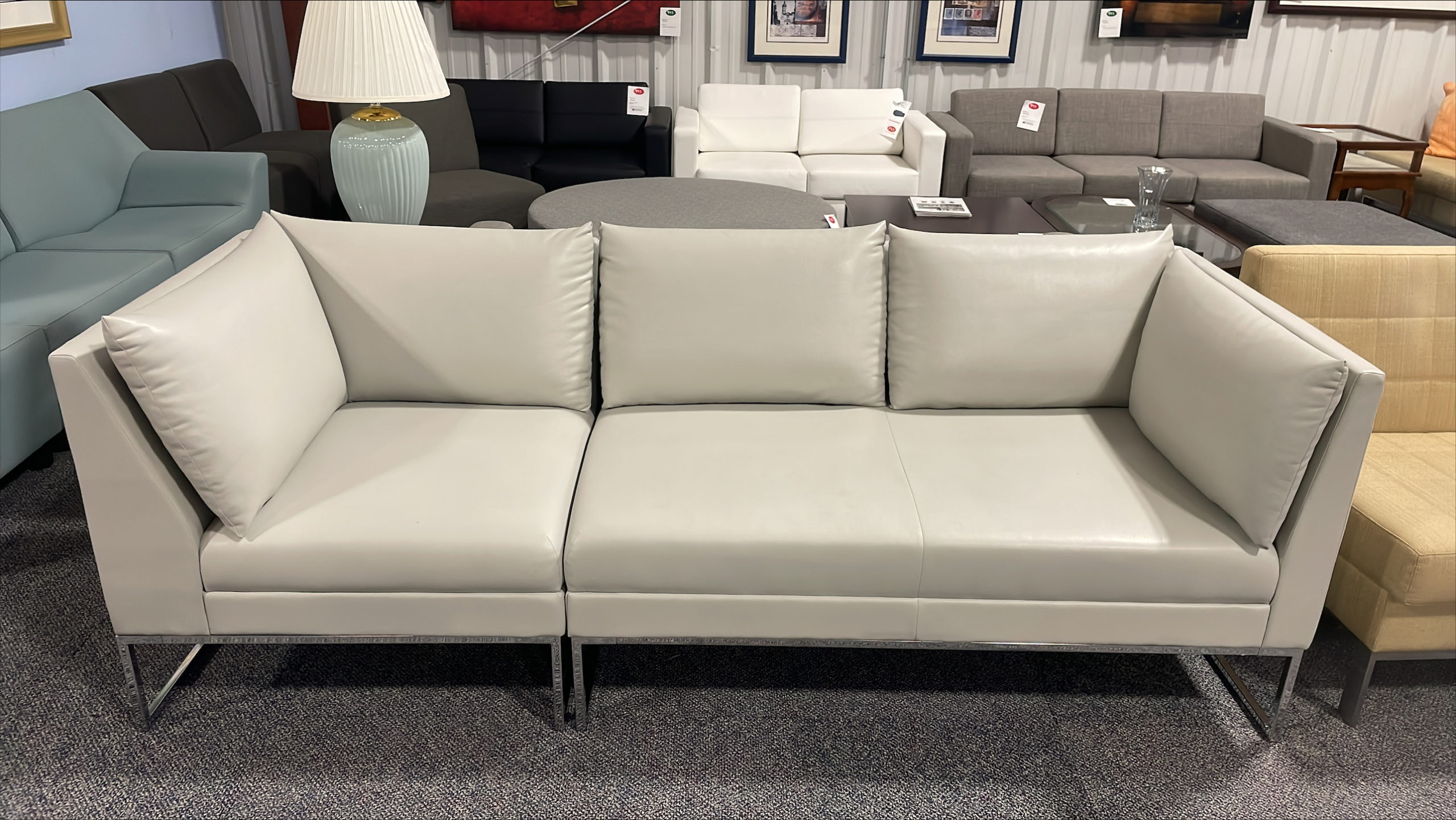 010499 Used Leather Couch, Gray for Sale at PVI Office Furniture Plus+