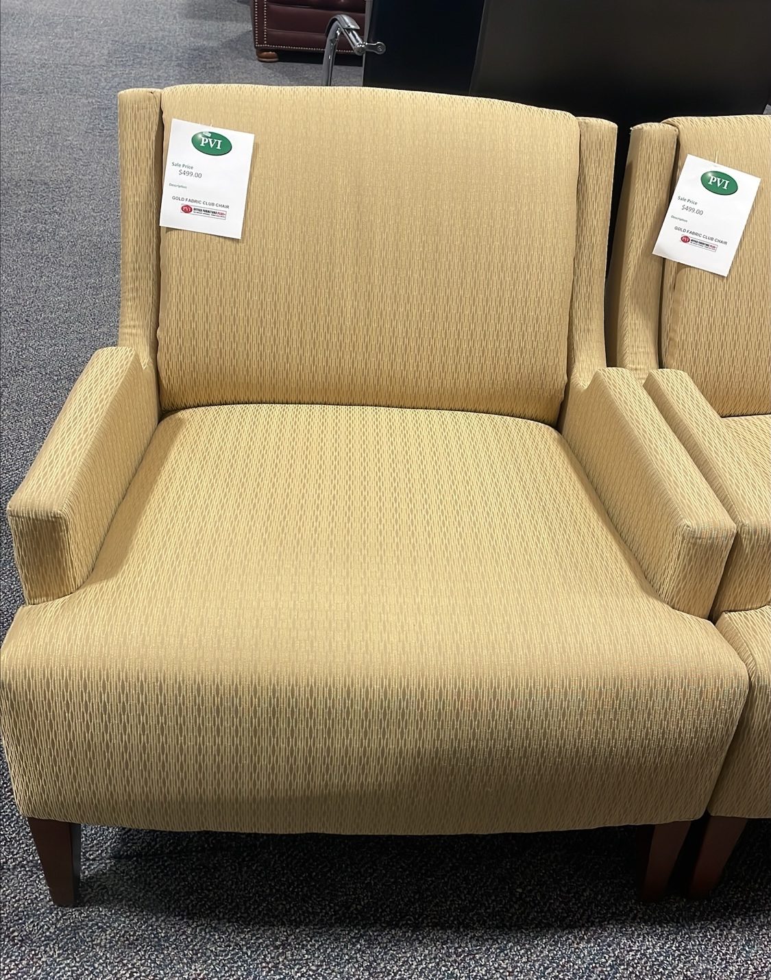010461 Used Club Chair, Gold Fabric for Sale at PVI Office Furniture