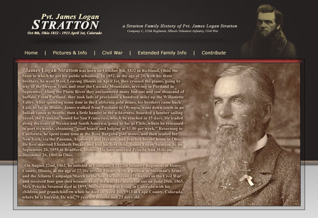 Pvt James Logan Stratton 18321913 Civil War Ohio Colorado Illinois