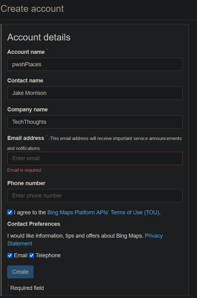 Bing Maps API pwshPlaces